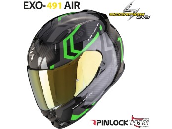 Integralhelm EXO-491 Spin matt schwarz grün ECE 22.06 mit Sonnenblende