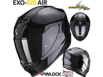 Integralhelm EXO-520 Air Solid schwarz glänzend AirFit Sonnenblende Max Pinlock