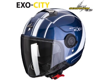 Jethelm Exo-City Scoot dunkel blau weiß ECE 22.05 mit Sonnenvisier