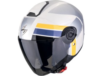 Jethelm EXO-CITY II 2 BLUR Weiss Silber Gelb mit langem Visier Sonnenblende und ECE 22.06