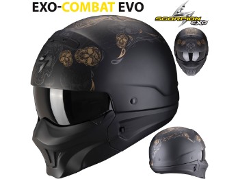Jethelm Exo-Combat Evo Kalavera matt schwarz gold ECE 22.05 mit Sonnenvisier