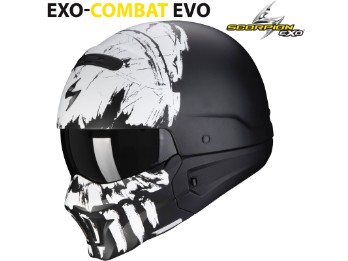 Jethelm Exo-Combat Evo Marauder matt schwarz weiß ECE 22.05 mit Sonnenvisier