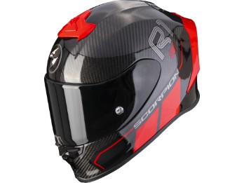 Integralhelm EXO-R1 CARBON Air CORPUS II schwarz rot ECE 22.05 mit Sonnenvisier und MaxVision Pinlock