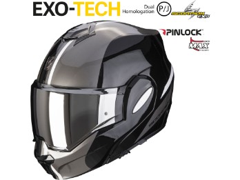 Klapphelm Exo-Tech Forza schwarz silber Dual P/J Sonnenblende Max Vision Pinlock