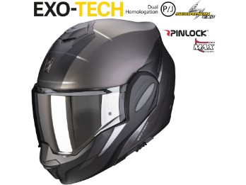 Klapphelm Exo-Tech Primus matt silber schwarz Dual P/J Sonnenblende Max Vision Pinlock