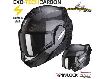 Klapphelm Exo-Tech Carbon Solid schwarz ECE 22.05 mit Sonnenvisier und Pinlock