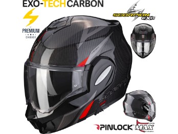 Klapphelm Exo-Tech Carbon Top schwarz rot ECE 22.05 mit Sonnenvisier und Pinlock