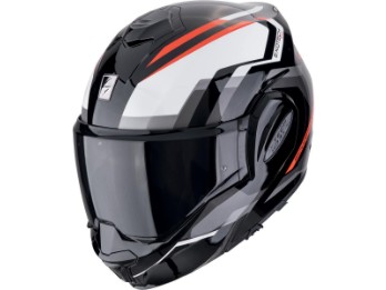 Klapphelm EXO-TECH EVO FURIO Schwarz Rot 180 Grad Flip-Back mit Sonnenblende ECE 22.06 Pinlock