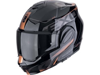 Klapphelm EXO-TECH EVO TRAVELLER Schwarz Kupfer 180 Grad Flip-Back mit Sonnenblende ECE 22.06 Pinlock