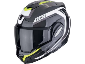 Klapphelm EXO-TECH EVO CARBON Cosy schwarz gelb 180 Grad Flip-Back Helm mit Sonnenblende ECE 22.06 Pinlock