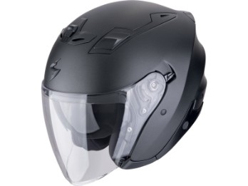 EXO-Z1 SOLID Perlmutt Schwarz Matt Jethelm ECE 22.06 mit langem Visier und Sonnenblende