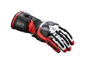 Handroid MK5 schwarz rot Motorradhandschuhe mit langer Stulpe Vollmanschette BOA-Verschluss Leder CE Protektoren