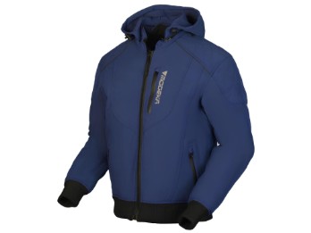 Motorrad-Softshell Jacke CLARKE blau mit abnehmbarem Hoodie Thermoweste und Protektoren