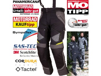 Textilhose PANAMERICANA schwarz gelb Sympatex und SAS-TEC Protektoren Level 2