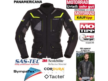 Textiljacke PANAMERICANA schwarz gelb Sympatex und SAS-TEC Protektoren Level 2