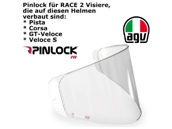 Pinlock 70 für Visier Race 2 Pista / Corsa / GT-Veloce / Veloce S klar antifog