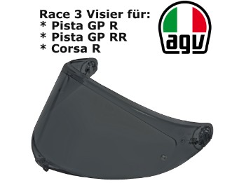 Visier Race 3 stark getönt = smoke für Helm Pista GP RR / Pista GP R / Corsa R