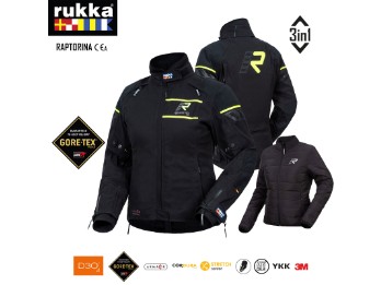 Gore-Tex Motorradjacke RAPTORINA schwarz-gelb 100 % Wind-/ Wasserdicht mit Protektoren