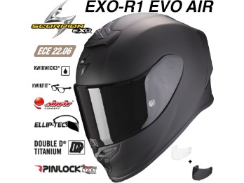Integralhelm EXO-R1 EVO AIR SOLID matt schwarz MaxVision Pinlock AirFit 2 Visieren ECE 22.06