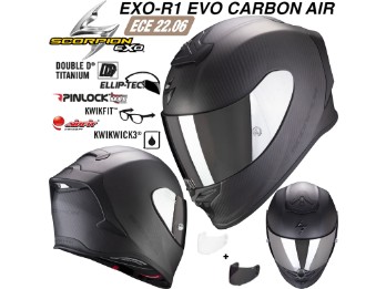 Integralhelm EXO-R1 EVO CARBON AIR SOLID carbon matt MaxVision Pinlock AirFit 2 Visieren ECE 22.06