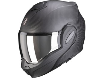 Klapphelm EXO-TECH EVO CARBON SOLID schwarz matt 180 Grad Flip-Back Helm mit Sonnenblende ECE 22.06 Pinlock 2 Visieren