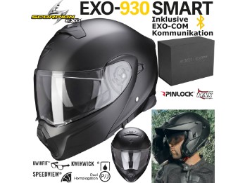 Klapphelm EXO-930 Smart Air Solid schwarz matt Max Pinlock inkl. EXO-COM Headset