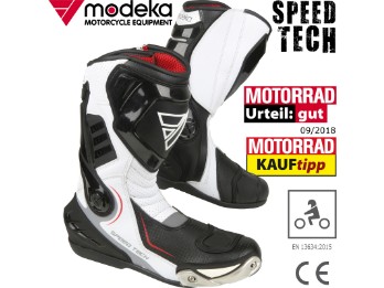 Stiefel Speed Tech schwarz weiß Sport Reflektor Verstärkung Wadenverstellung CE