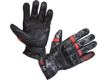Valyant Motorradhandschuhe schwarz rot CE kurze Stulpe mit Touch-Tip AirFlow Leder SuperFabric