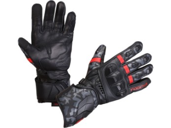 Valyant Pro Motorradhandschuhe schwarz rot CE lange Stulpe Leder Touch-Tip AirFlow-System