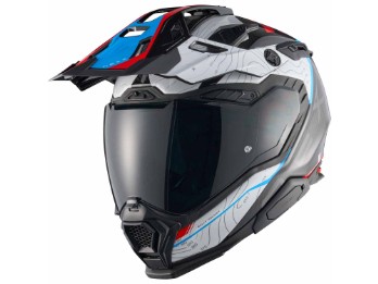 X.WED3 Furka rot blau Carbon Adventure Helm Cross Enduro Integral mit Pinlock Sonnenblende und 2 Visieren ECE 22.06
