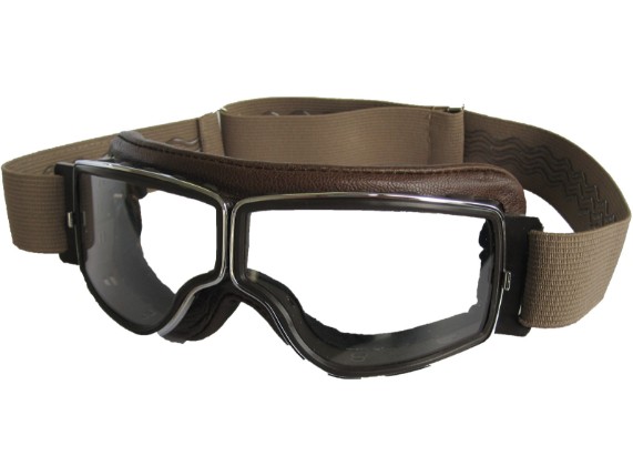 Motorradbrille AVIATOR T2 Classic Brille  Leder Gläser klar getönt  Rahmen gun 
