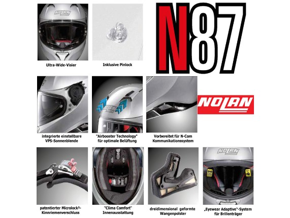 NOLAN Integralhelm N87 EMBLEMA N-COM Flat Black 73 Motorradhelm UltraWide Visier