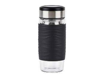 Teebecher aus doppelwandigem Glas - 0,4 Liter, herausnehmbares Sieb, BPA-frei, 100% dicht, 360°-Trinköffnung
