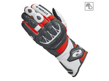 Sportliche Leder Motorrad Handschuhe EVO-Thrux II mit Aramid in schwarz/rot