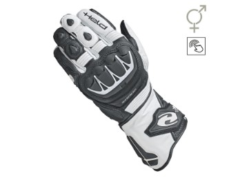 Sportliche Leder Motorrad Handschuhe EVO-Thrux II mit Aramid in schwarz/weiß