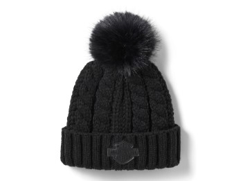 Damen Beanie „Leather Patch Pom“
