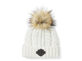 Mütze Leather Patch Pom 