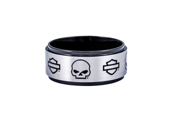 HSR0024-10, RING SKULL & B&S STEEL BAND RING