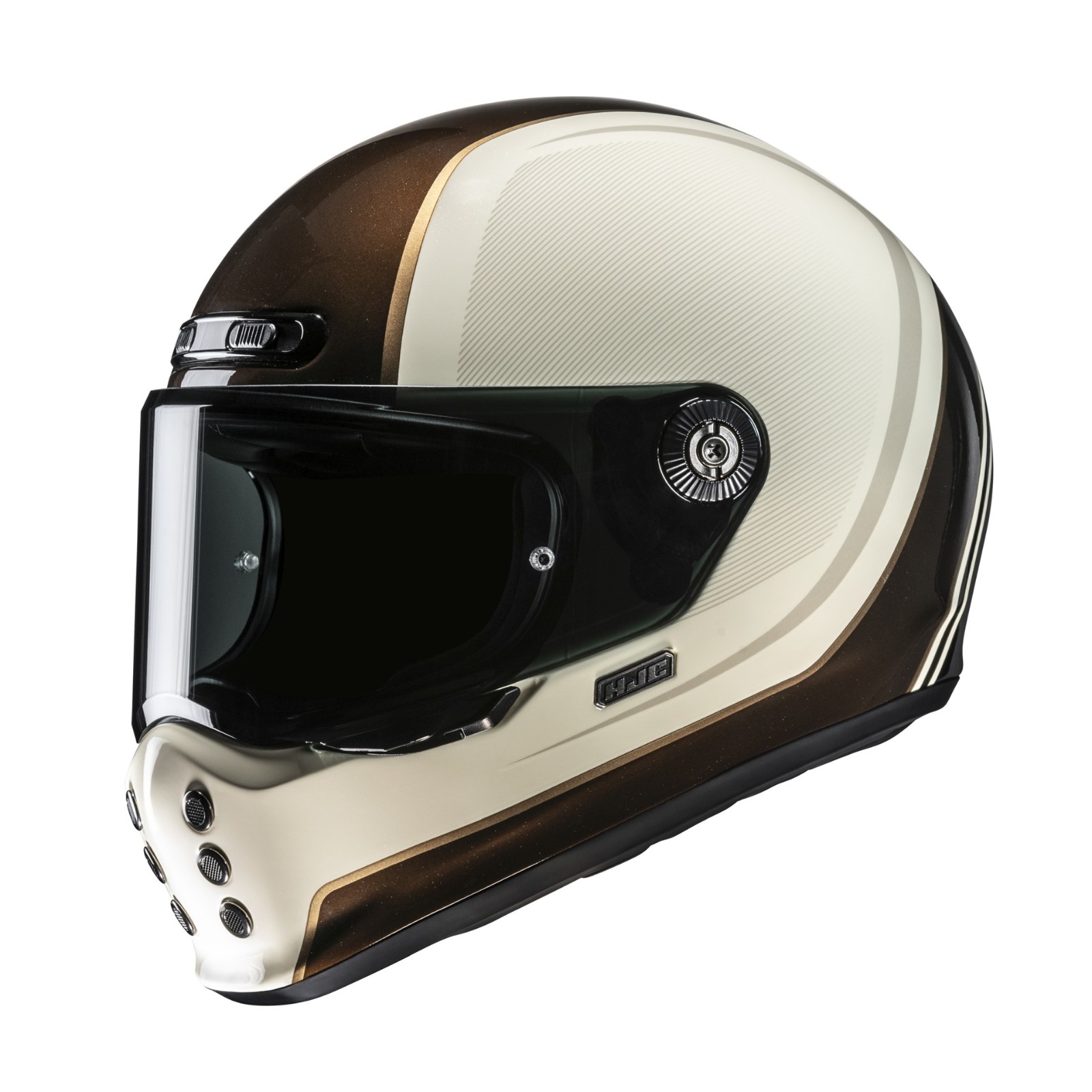 V10 Hodu MC9 Full-Face Motorcycle Helmet Beige Brown Gold