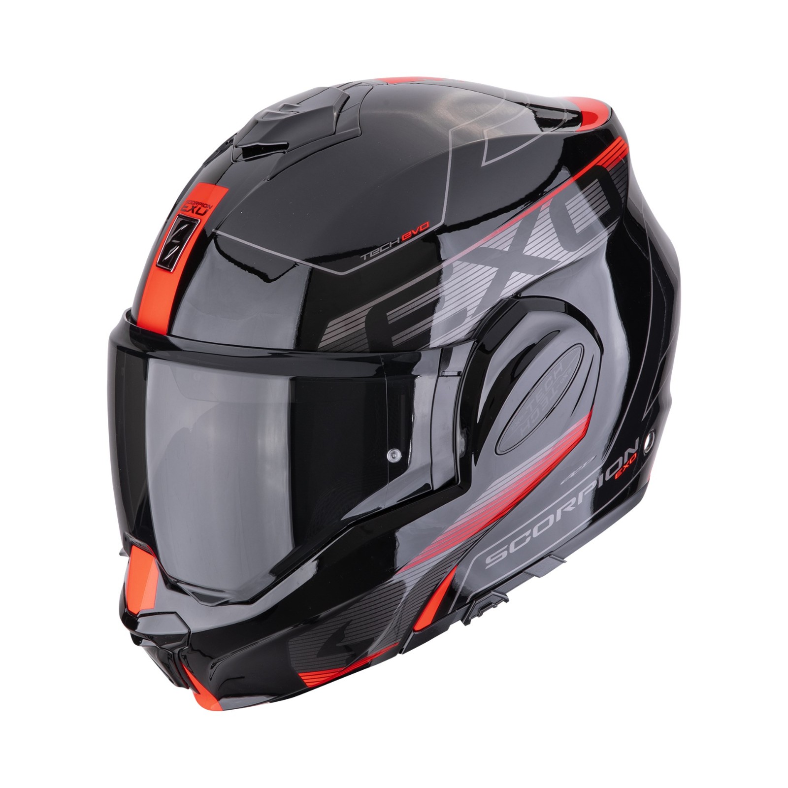 EXO-Tech Evo Traveler motorcycle flip-up helmet, black red