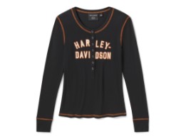 H-D Essential Snap Henley Harley Black Damen Longsleeve Shirt