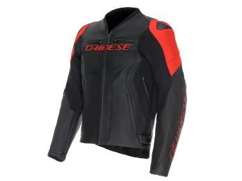 Racing 5 Herren Motorrad Lederjacke Schwarz Rot Fluo