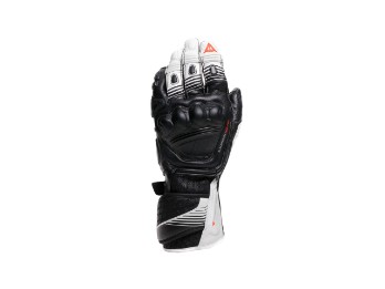 Fiero Racing Leder Motorrad Handschuhe Schwarz Weiß Rot-Fluo