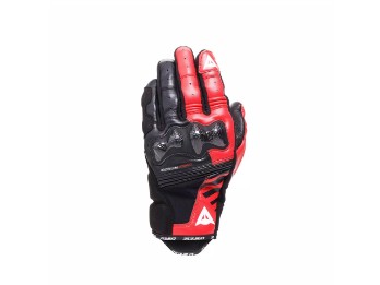 Reacto Carbon Short Heren Lederen Motorhandschoenen Zwart Rood