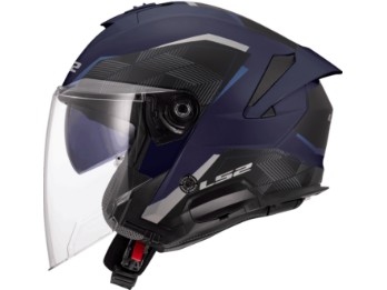 Casco da moto jet OF618 Verso II Air blu navy blu nero opaco