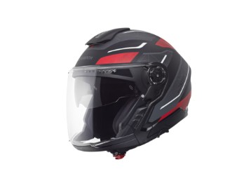 J2 Sigma Anthracite Motorrad Jethelm mit Kinnbügel Schwarz Rot Matt