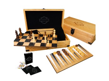 H-D Deluxe 4-in-1 Spiele Set in Holzhoffer (Schach, Dame, Backgammon & Spielkarten)