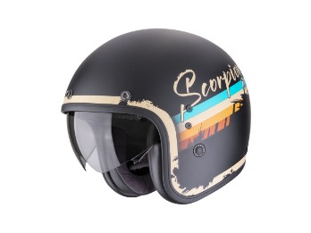 Belfast Evo Adonis Motorrad Hethelm Schwarz Beige Matt