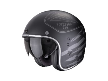 Belfast Evo Dawg Motorrad Jethelm Schwarz Silber Matt