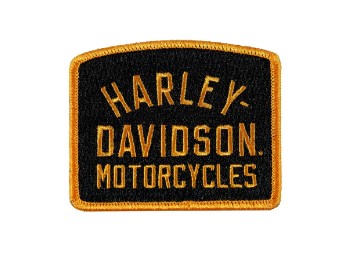 3" OG Harley-patch, zwart en oranje, ca. 7,8 x 6,9 cm
